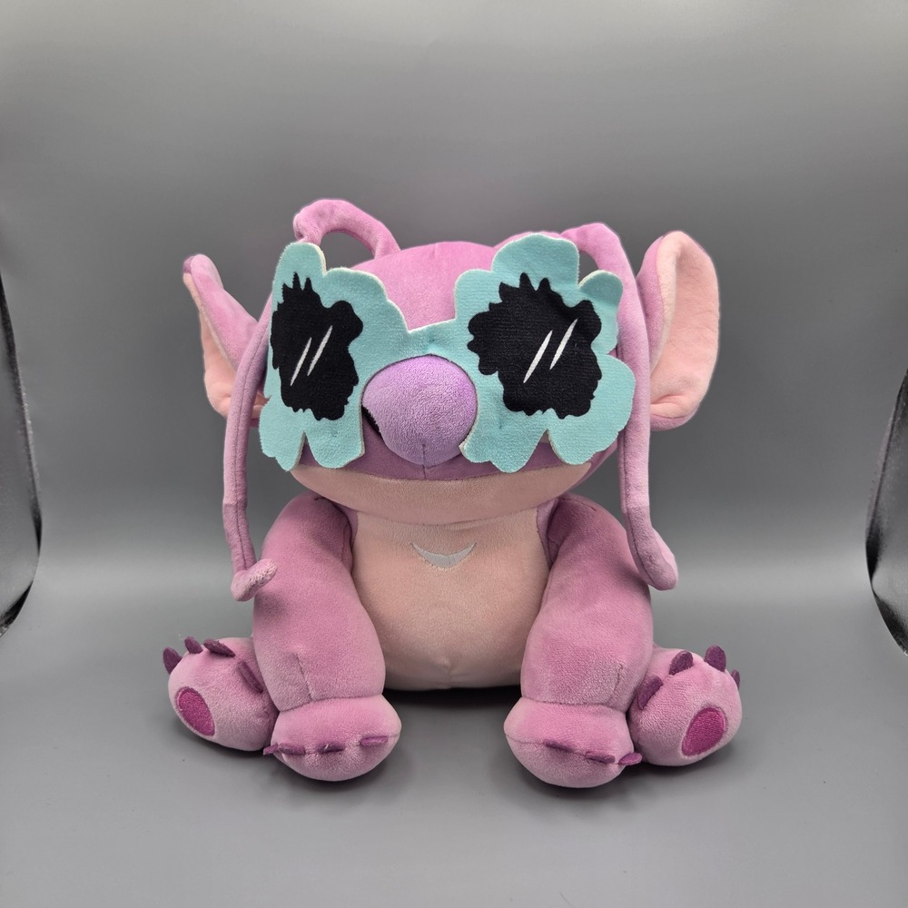 Disney Lilo & Stitch Angel Plush with Flower Sunglasses Pink Purple Summer 11in